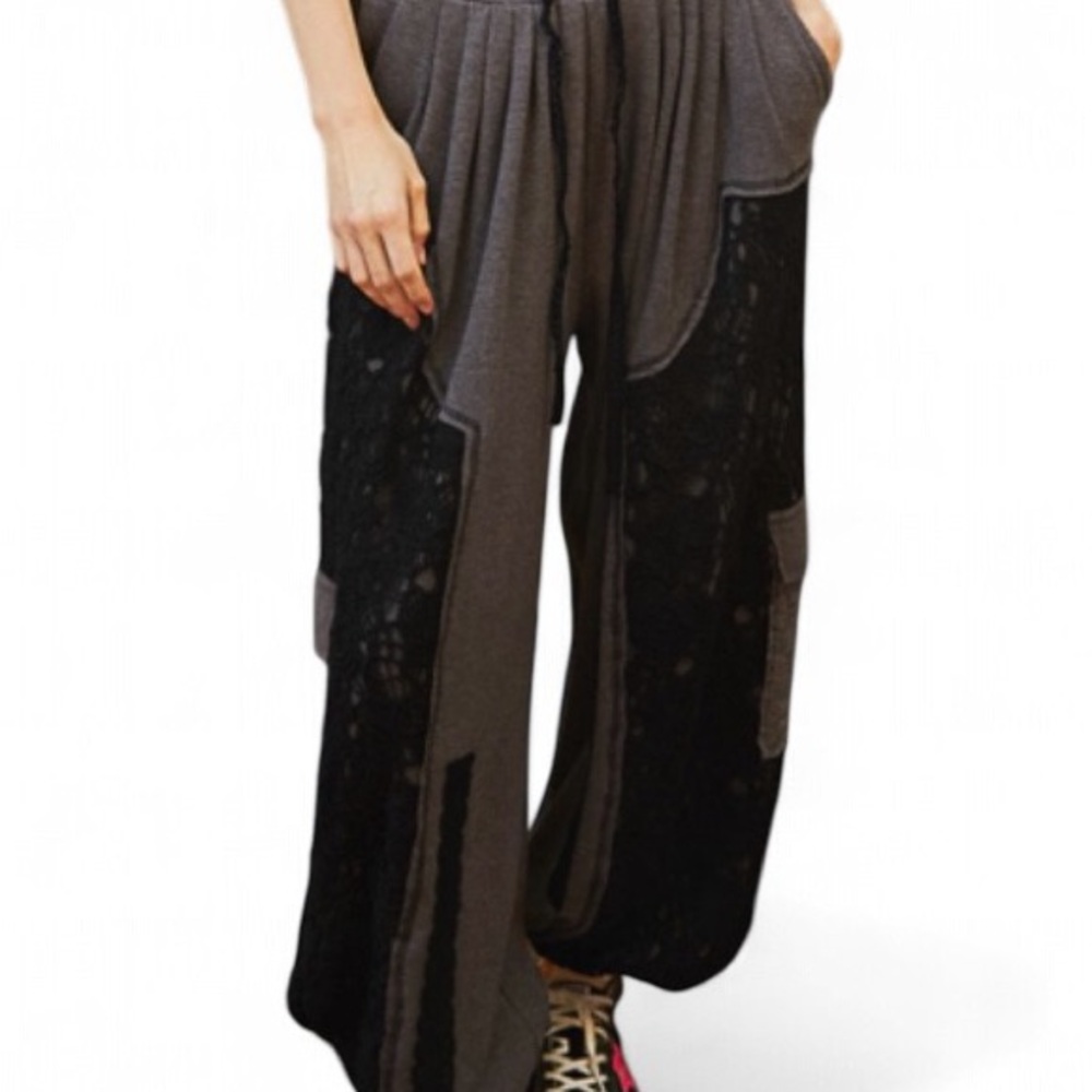 POL / Thermal Crochet Mix Pants / Boho Patchwork Joggers - Picture 3 of 4